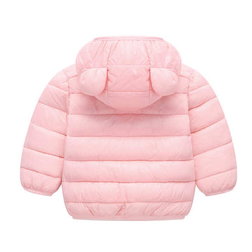 Winter Down Coats For Kids Baby Boys Girls Light Puffer Padded Jacket Bear Hoods Infant Outerwear Pink