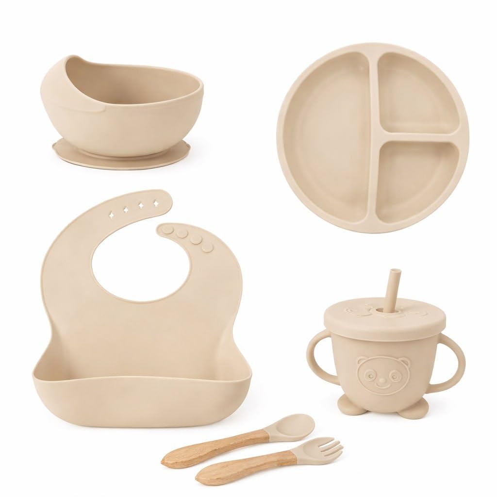 Crega 6 Piece Silicone Baby Feeding Set (Cream)