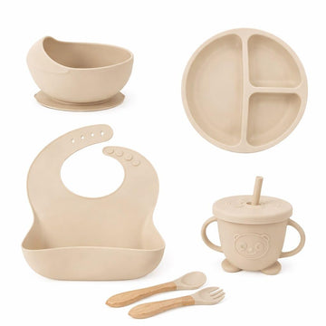 Crega 6 Piece Silicone Baby Feeding Set (Cream)