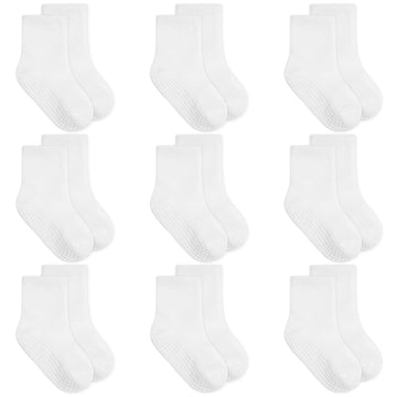 Baby Toddler Socks With Grip- 9 Pairs Anti-Skid Infant Socks For Crawling Walking Playing Non Slip Kids Boys Girls Stay-On Cuffs