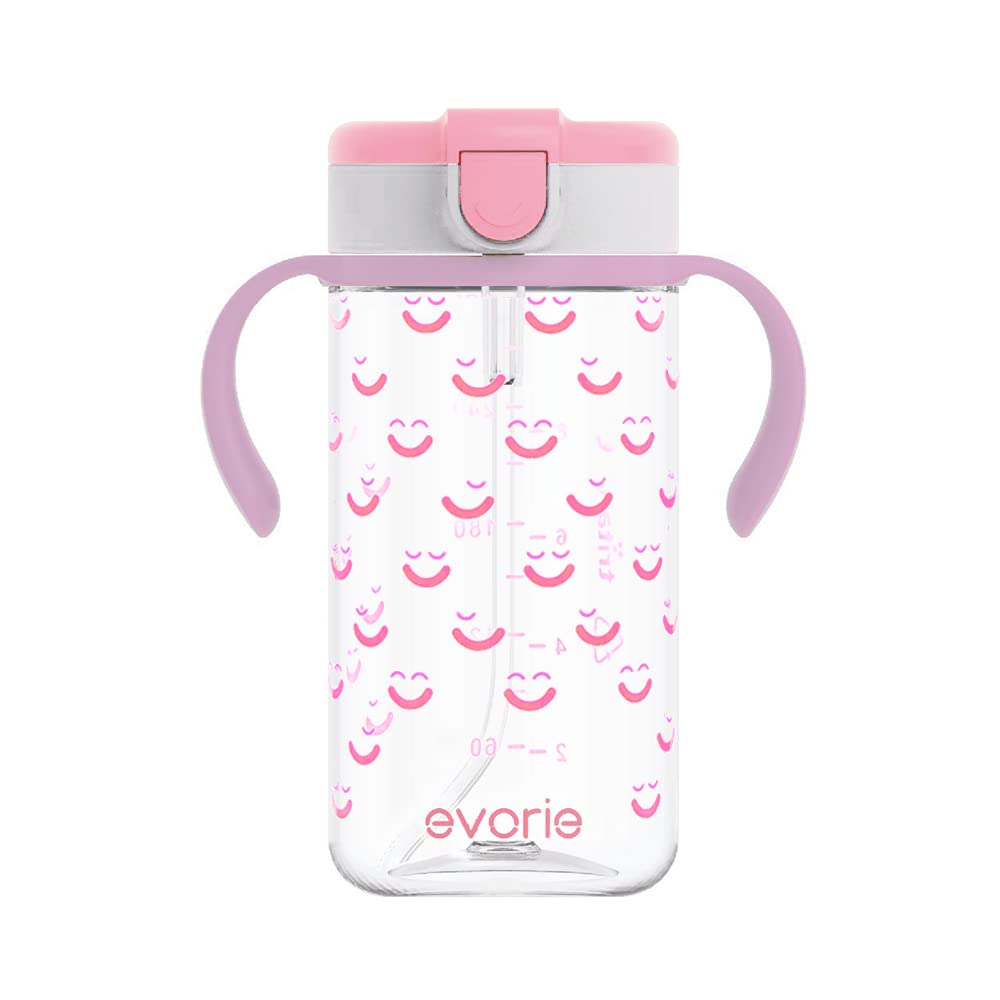 Evorie Tritan Toddler Sippy Cup With Silicone Straw, Spill-Proof Straw Water Bottle For Kids 1-4 Years Old, 10 Oz, Removable Han