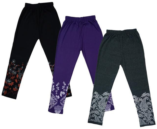 Girls Cotton Printed Capri 3/4th Leggings (Pack of 3) Multicolor119