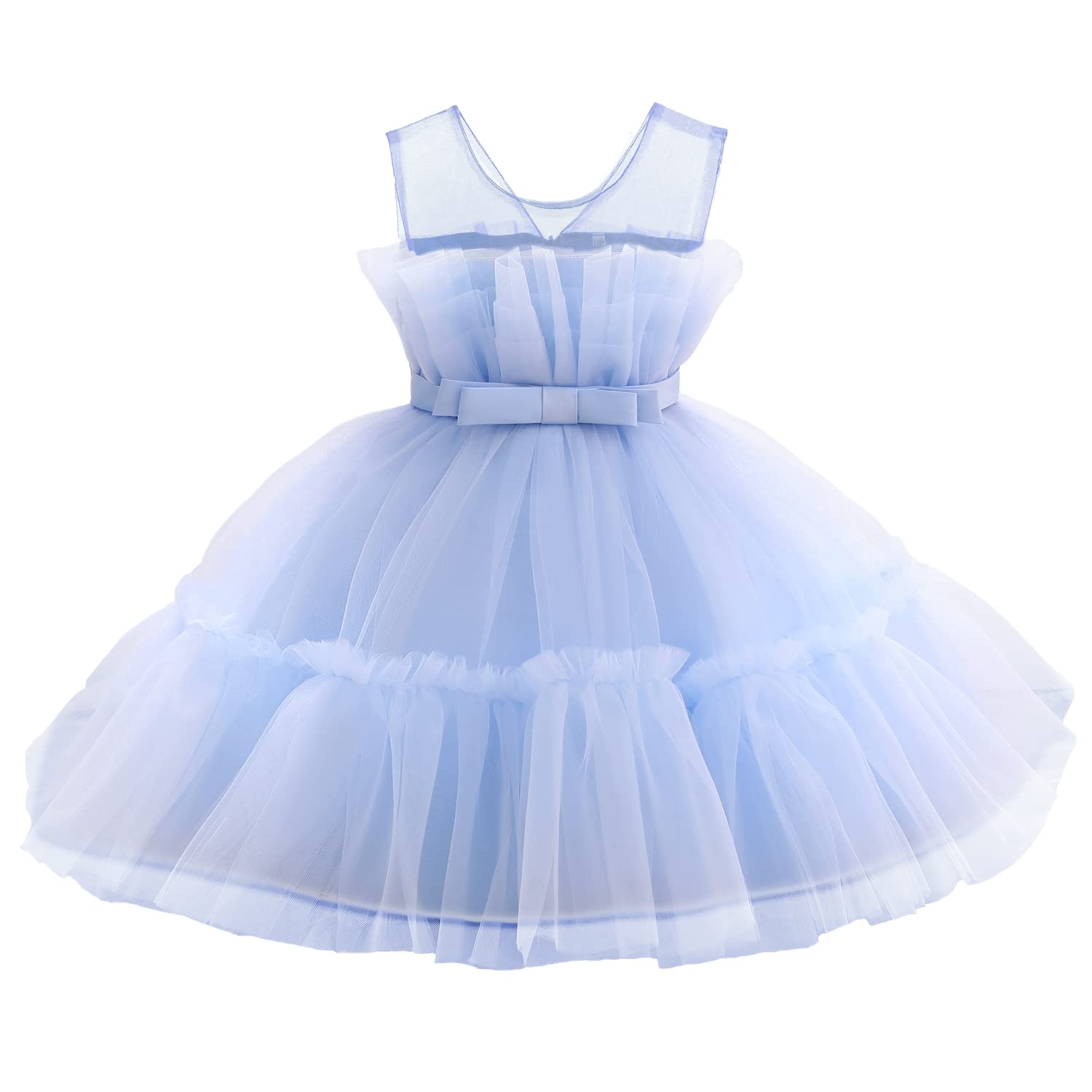 Flower Baby Girl Lace Dress Toddler Tulle Sleeveless Bow Princess Party Wedding Pageant Bridesmaid (Blue042.6-12 Months)