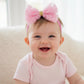 Fairytale Soft Stretchable Elastic Floral Bow Headband For Girls, Lace With Gold Accent Kids Girls Hair Accessories. (Pink)