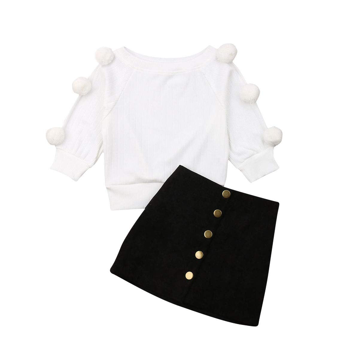 Kids Toddler Baby Girl Fall Winter Outfit Long Sleeve Pompom Knitted Shirt Sweat WBBAPB08HYRWX3V