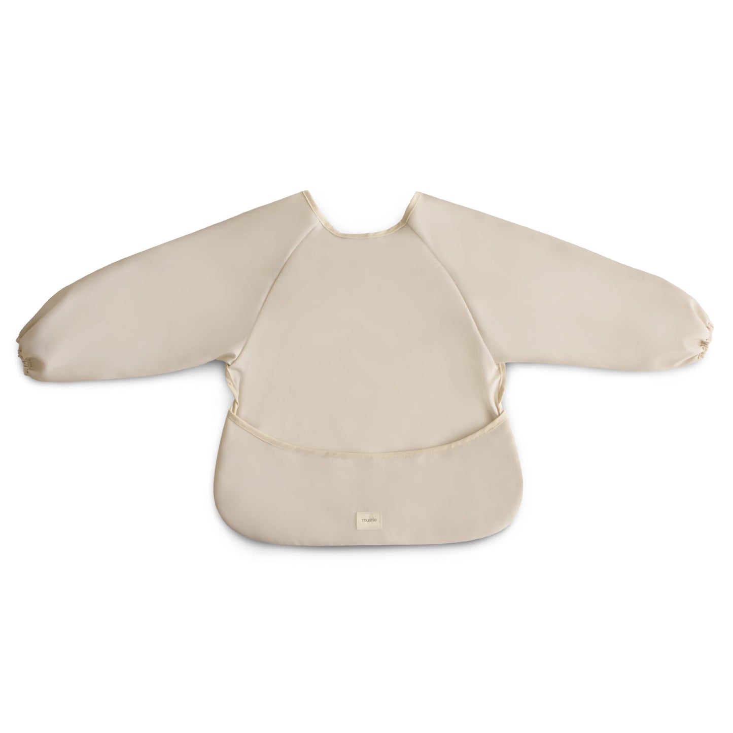 mushie Long Sleeve Baby Bib | Mess Free & Waterproof Fabric for Toddlers | Adjustable Fit for Ages 6-24 Months (Fog)