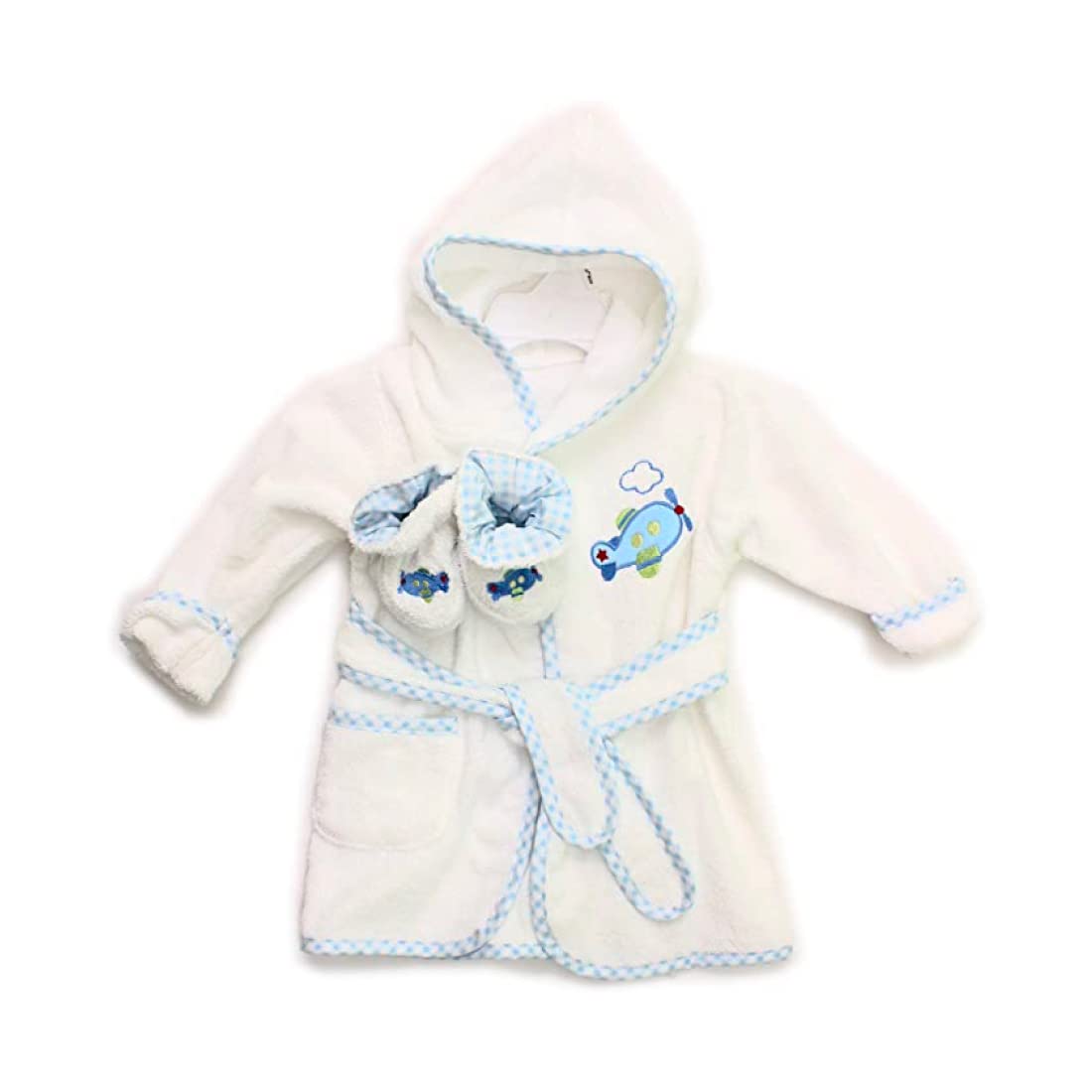 Spasilk 100% Cotton Hooded Terry Bathrobe With Booties, Blue Plane, One Size
