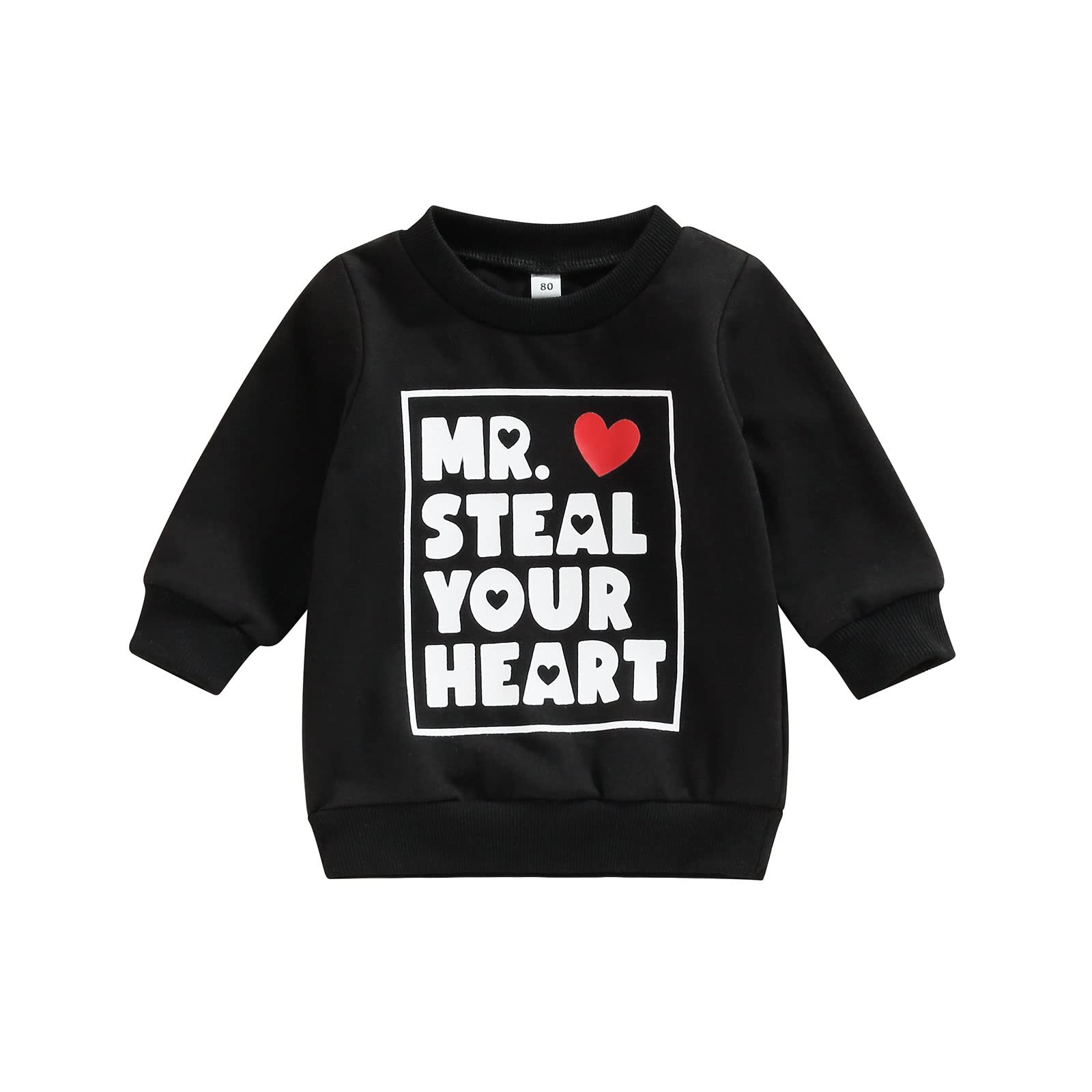 Engofs Toddler Baby Girl Boy Valentine'S Day Outfit Letters Crewneck Sweatshirt Pullover Tops Fall Winter Clothes Black 6-12 Mon