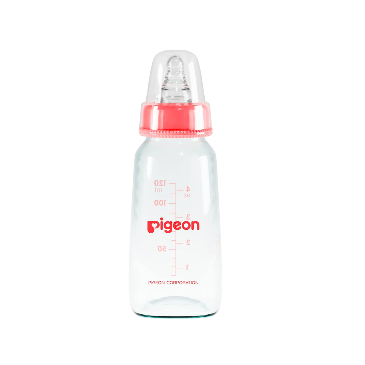 Pigeon Glass Feeding Bottle 120Ml (Red) With Add Nipple S, Transparent