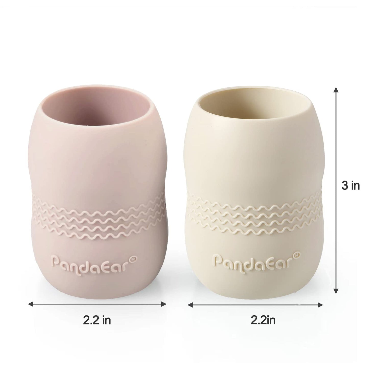 Pandaear Silicone Baby Feeding Set, 2 Pack - Divided Suction Plate, 2 Tiny Cup With Spoons, Bpa Free, Light Tan/Pink