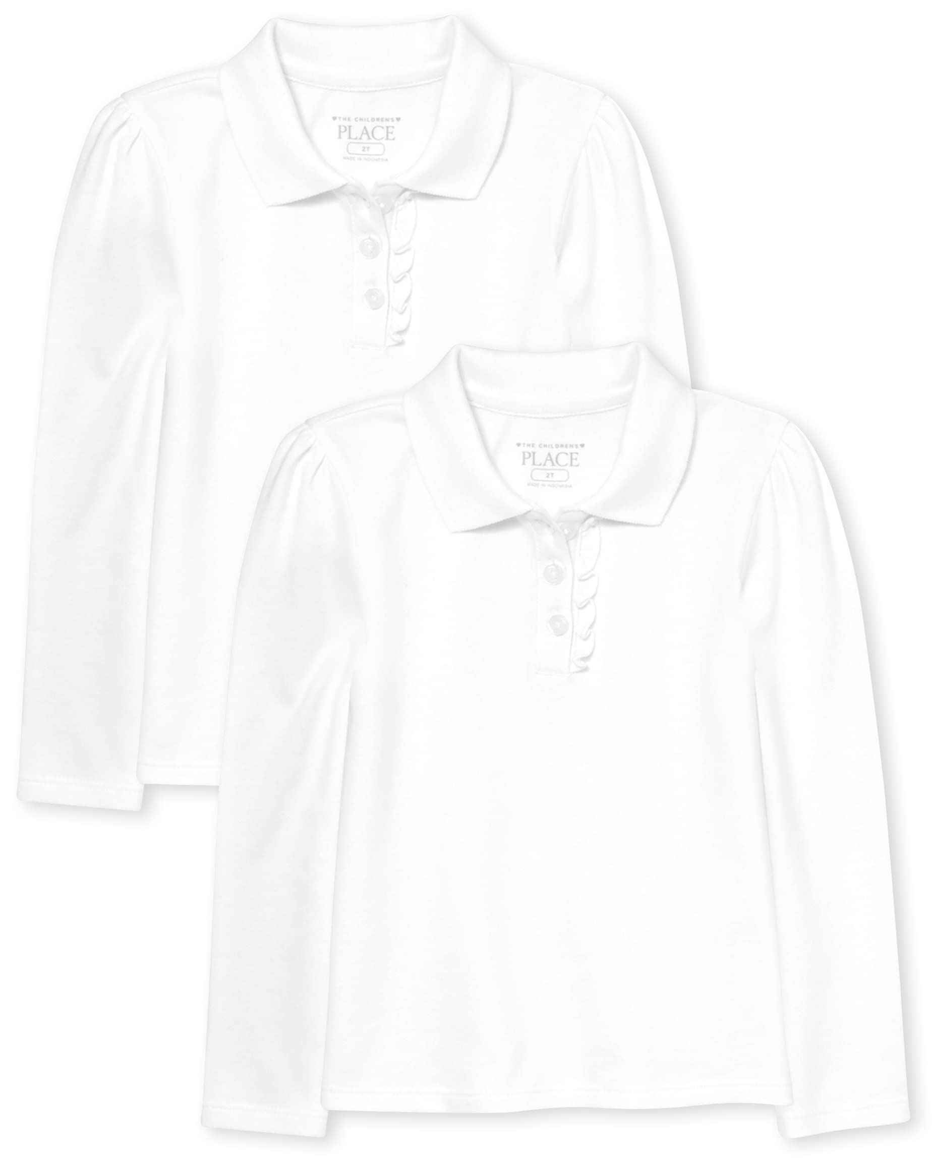 The Children'S Place Baby Girls And Toddler Girls Long Sleeve Ruffle Pique Polo, White, 2T