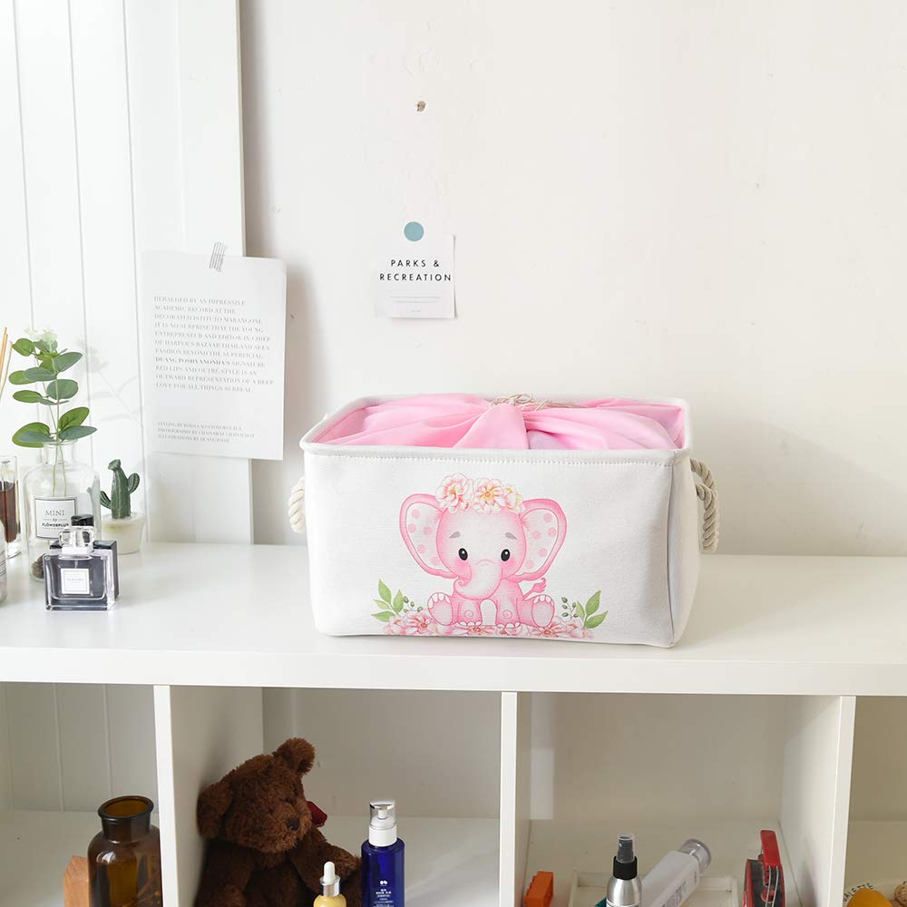 Inough Nursery Baby Elephant Basket Large Baby Basket For Shower Gift Pink Elephant Baby Girl Gift Bag Collapsible Gift Basket E