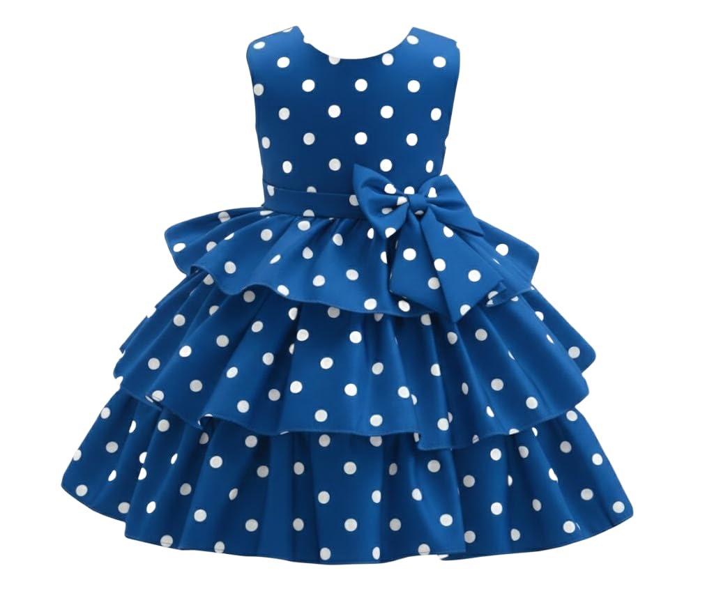 A.T.U.N. (All Things Uber Nice) Baby Girls Tiered KneeLength Polka Dot Dress | Sleeveless Gathered Party Style Outfit With Bow 