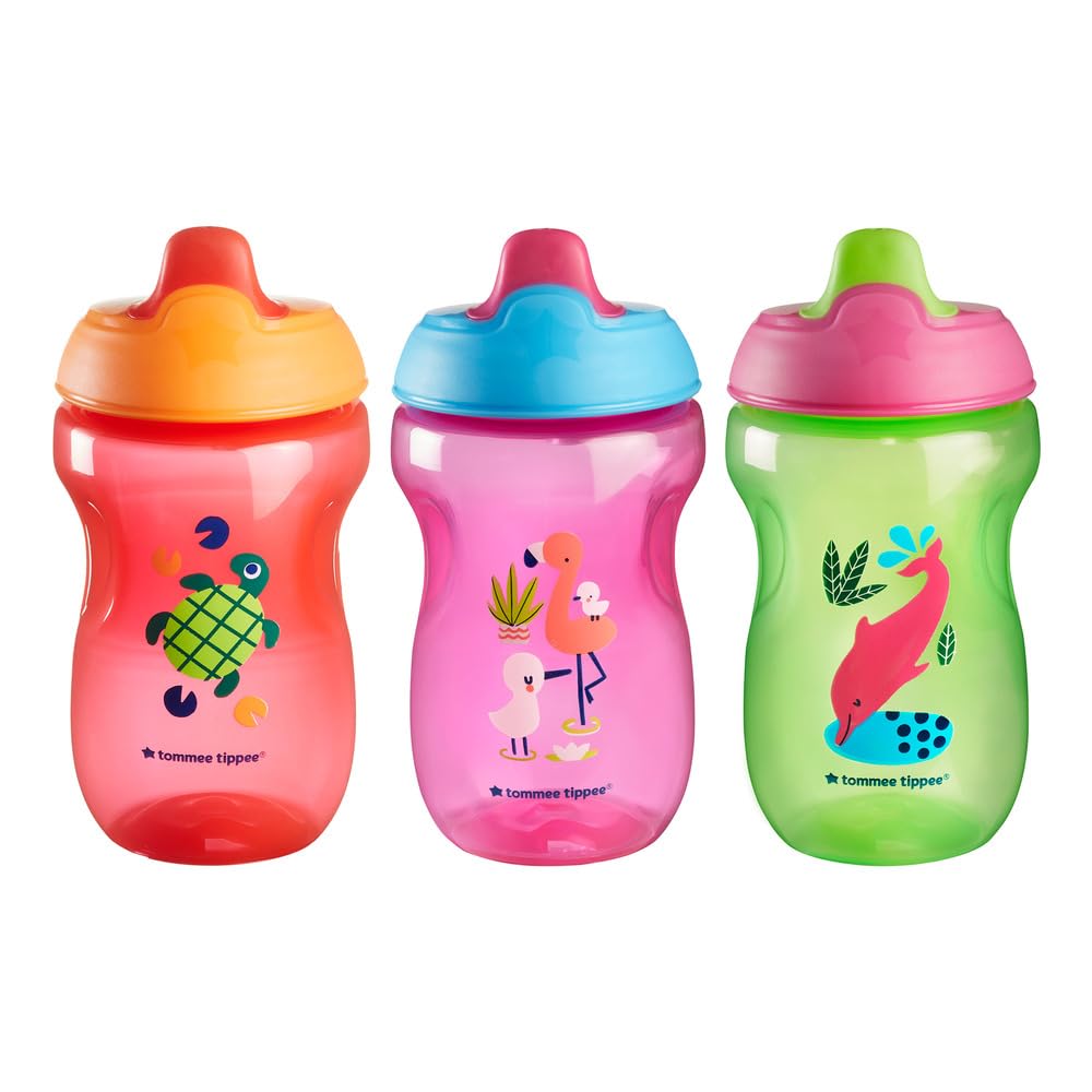 Tommee Tippee Sippee Cup, 10Oz, Sippee Trainer Cup For Babies 9 Months+, Red, Purple And Green, 3 Count