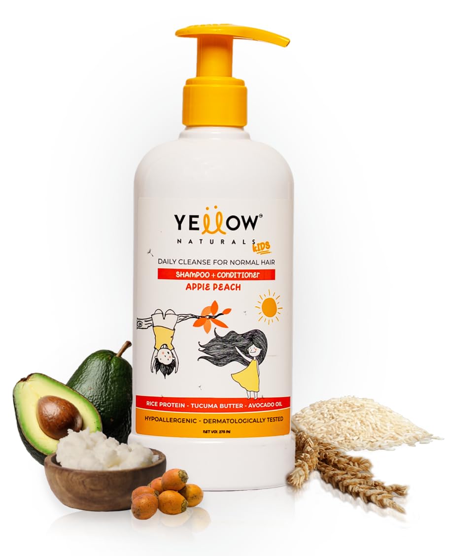 Yellow Naturals Kids Shampoo For 4 To 12Yrs-275 Ml | Kids Conditioner, Ph Balanced, Rice Protein & Tucuma Butter, Sulphate & Par