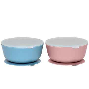 Weesprout Suction Bowls For Baby (Set Of 2) - 100% Silicone Toddler Bowl W/Plastic Lid - Leak Proof Feeding Supplies - Dishwashe