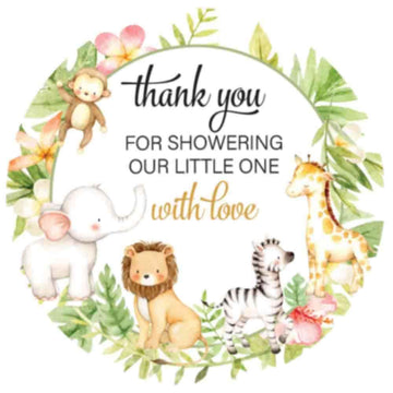 1.9 Inch Thank You Stickers Baby Shower Party Favors Safari Animals 60 Labels