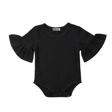 Mubineo Infant Baby Girl Basic Bell Short Sleeve Cotton Romper Bodysuit Tops Clothes (Black, 3-9 Months)