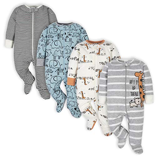 Gerber Baby Boys 4 Pack Sleep N Play Footie, Jungle Blue, 0-3 Months