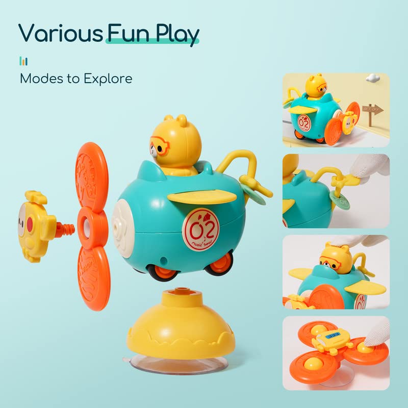 3 In 1 High Chair Toys With Suction Cups Spinner Baby Toys For Babies 6-12 Months,Infant Teething Tray Rattle Bath Toys For Babi