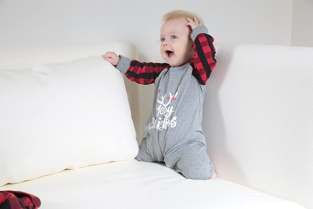 Hipea Newborn Baby Boy Christmas Clothes My First Christmas Outfit Plaid Romper Sleeve Jumpsuit Infant Outfit