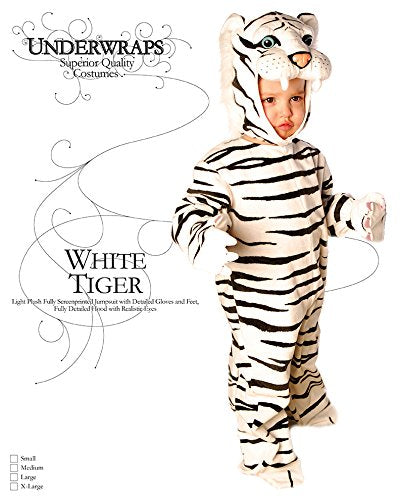 Underwraps Baby'S Tiger Costume Jumpsuit, White, Large (2T-4T)