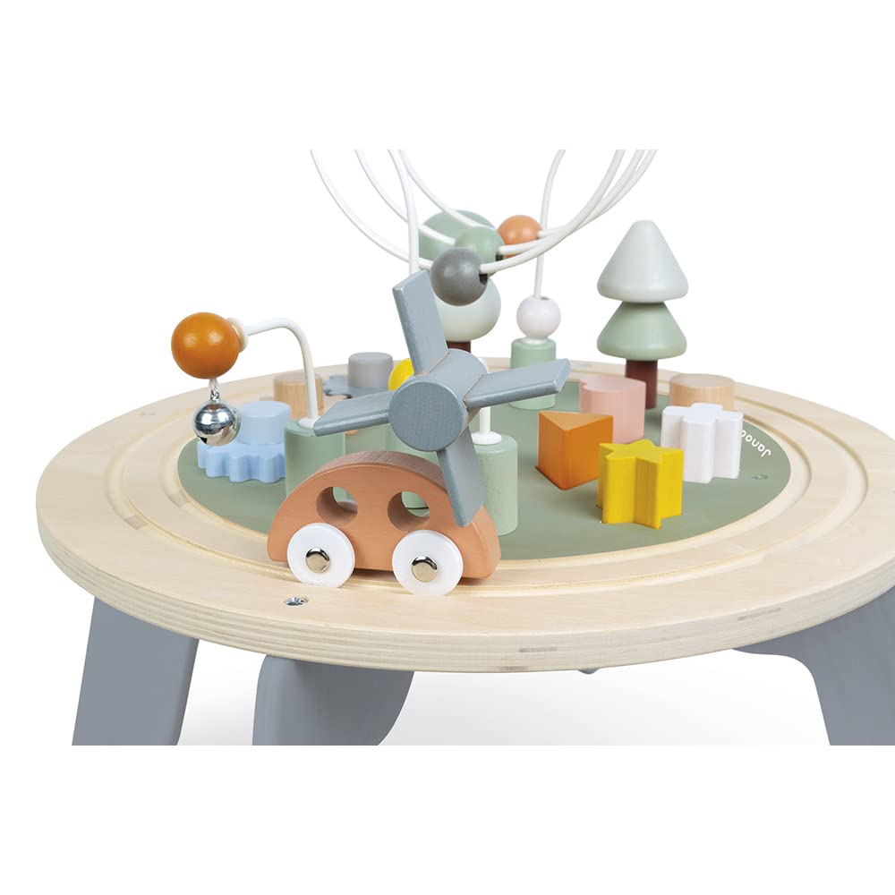 Janod J04402 Sweet Cocoon Wooden Activity Multi-Play Table Toddlers - Fine Motor Development - Non-Slip Feet - Water Painted and