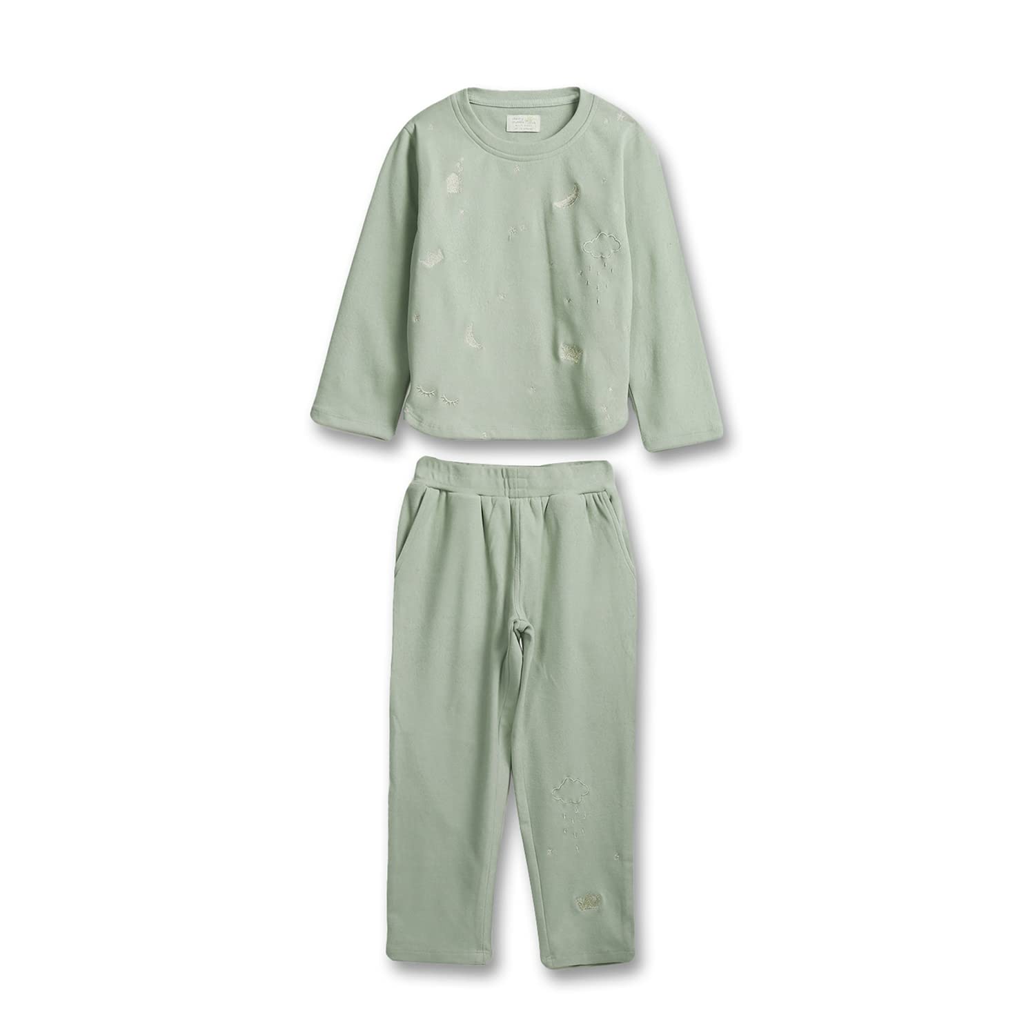Cherry Crumble Green Embroidered Polyester Full Sleeves Round Neck Night Wear Regular Fit Lurex Embroidery Winter Nightsuit for 