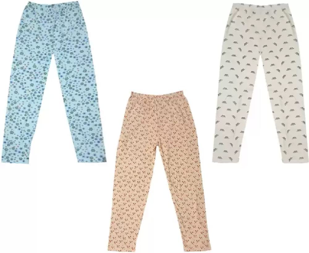 IndiWeaves Girls Soft Cotton Printed Regular Fit Pyjama Lower Trackpant for Summer (Pack of 3)