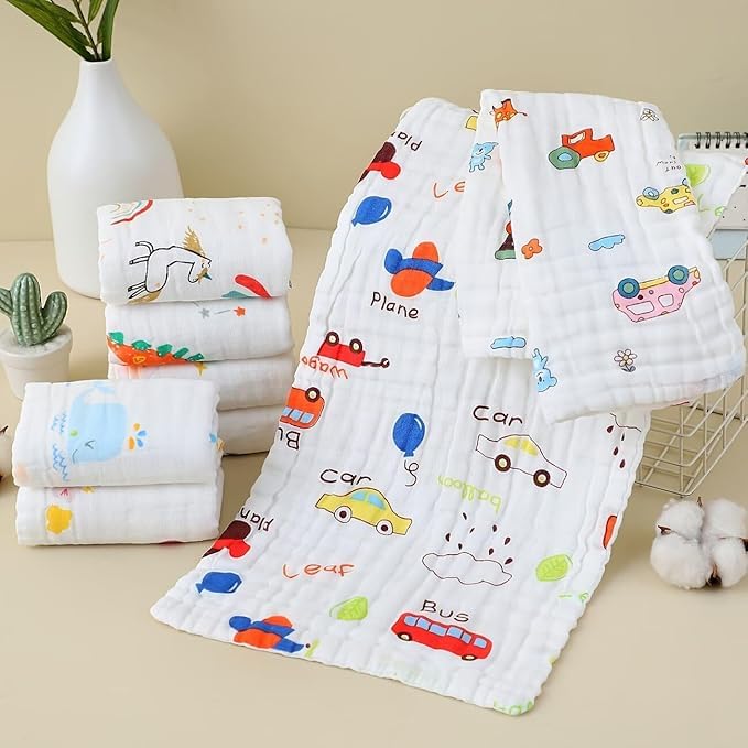 Skyra Enterprise Muslin Burp Cloths for Baby (Pack of 3)  6 Layer Cotton Washcloth 25x50cm | Soft Absorbent Newborn SpitUp Rag
