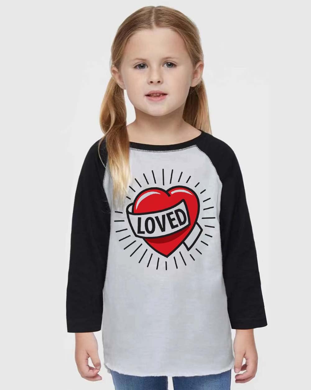 Toddler Boys T-Shirt Valentine'S Day Shirt Loved Heart Tops Kids Long Sleeve Raglan Baby Tees 2T