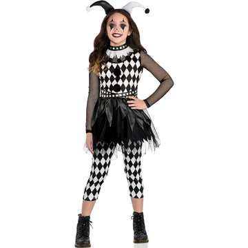 Amscan Party City Punky Jester Costume For Kids - Scary Halloween Costume With Printed Top, Leggings, & Headband For Girls & Boy