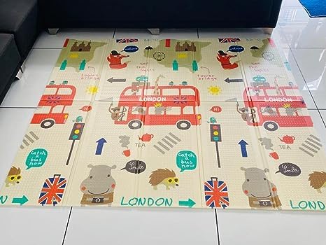 Wengty Double Sided Waterproof Baby Play Mat, Reversible Design, Extra Large Cushioned Surface, BpaFree Foldable Foam, Multicol