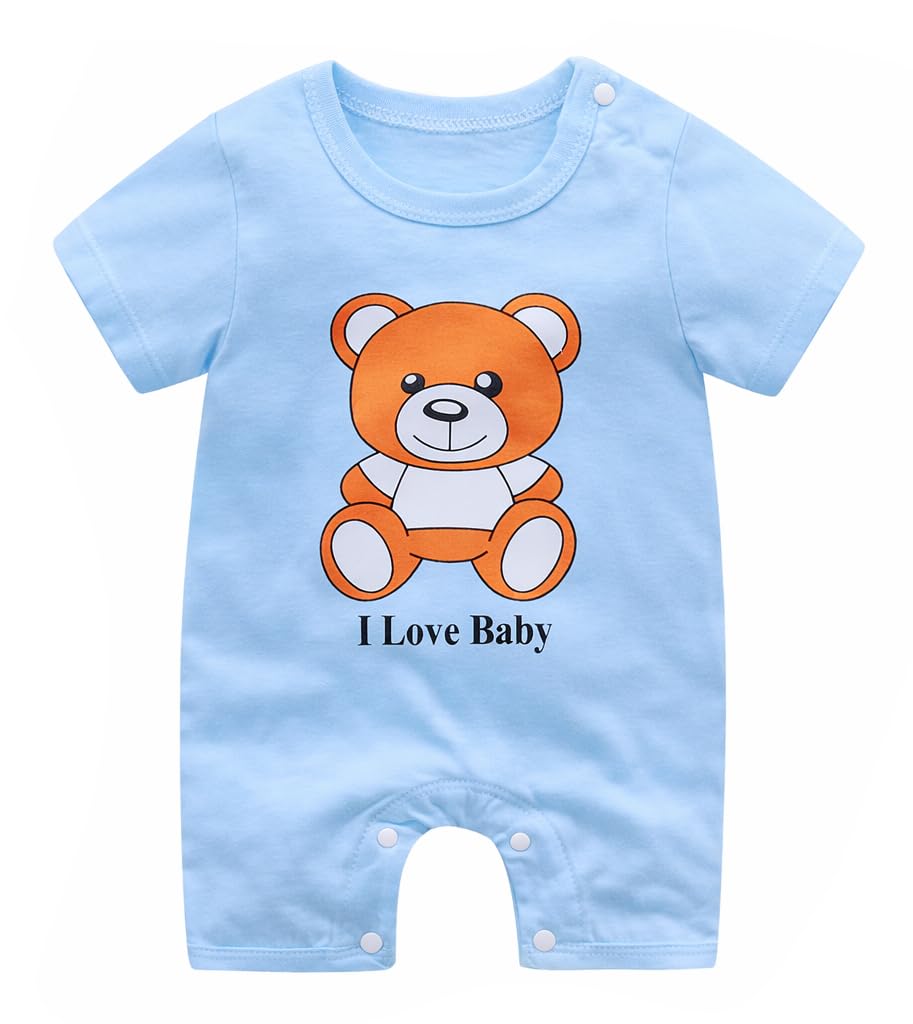 Bold N Elegant Cute Animal Print Cotton Half Sleeve Newborn Baby Boy Girl Rompers Jumpsuit Baby Onesie Bodysuit For Infant Toddl