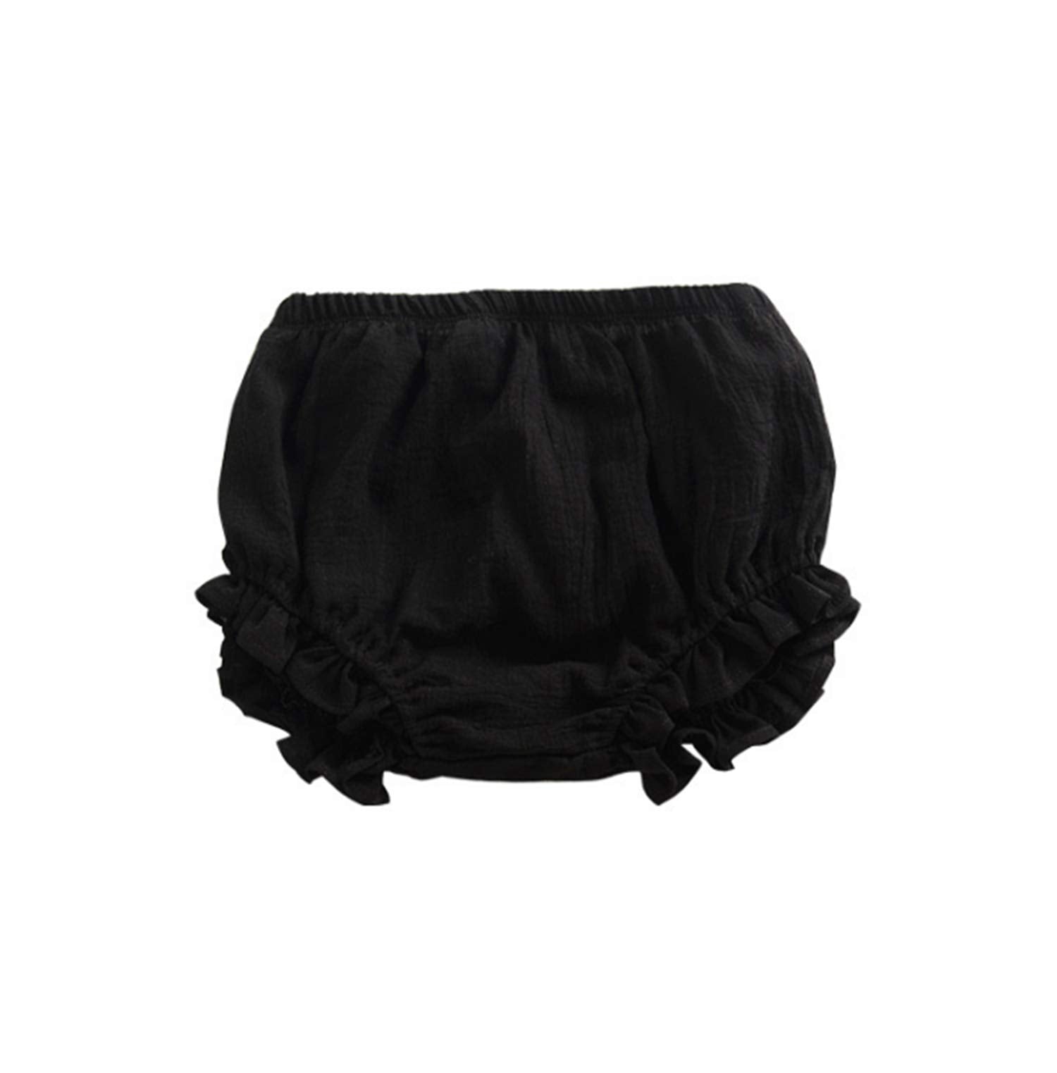 Ayiyo 2T Bloomers Newborn Toddler Kids Cotton Linen Shorts Diaper Cover(Black,90)