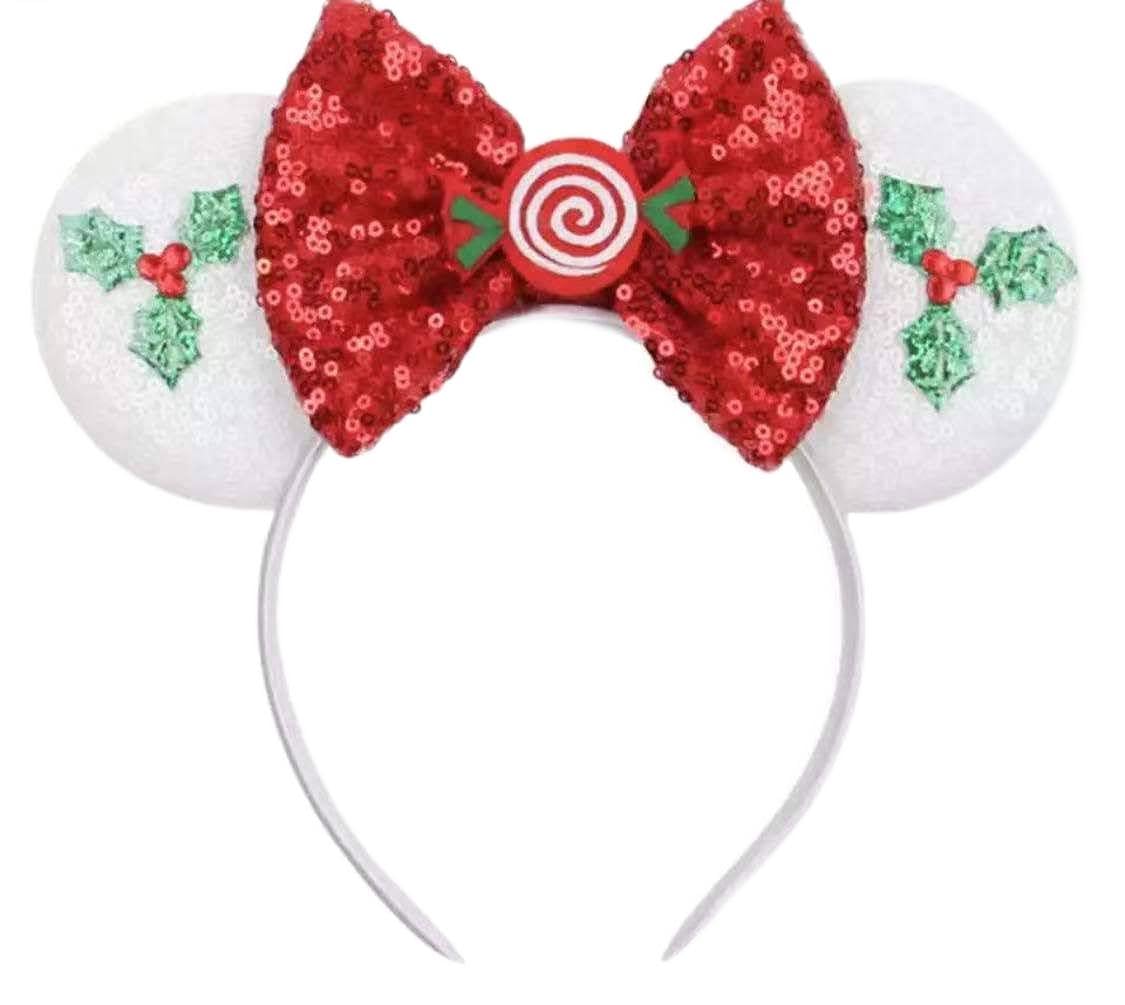 Clgift Christmas Mistletoe Minnie Holiday Minnie Ears, Silver Gold Blue Minnie Ears, Rainbow Sparkle Mouse Ears,Classic Red Sequ