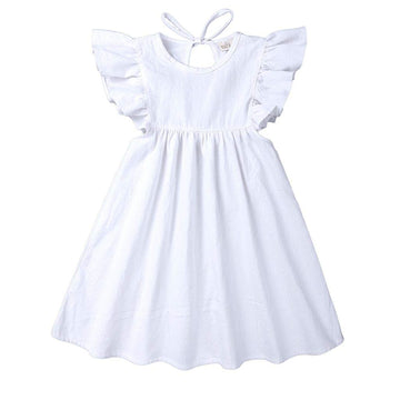 Toddler Baby Girl Dress Summer Cotton Linen Ruffle Halter Sleeveless Kids Casual Beach Party Dresses 2-7 Years (White, 3-4T, 3_Y