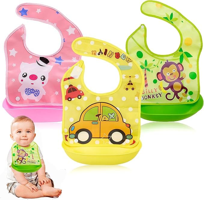 Babygo Silicone Baby Bibs | Adjustable Neckline Feeding Apron Bibs, Detachable, Waterproof, Washable, BpaFree & Reusable Soft S