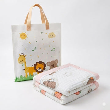 Babyholic Baby Blanket, Pink, Hot Air Balloon Print, Soft Muslin, Newborn Crib Blanket (White)