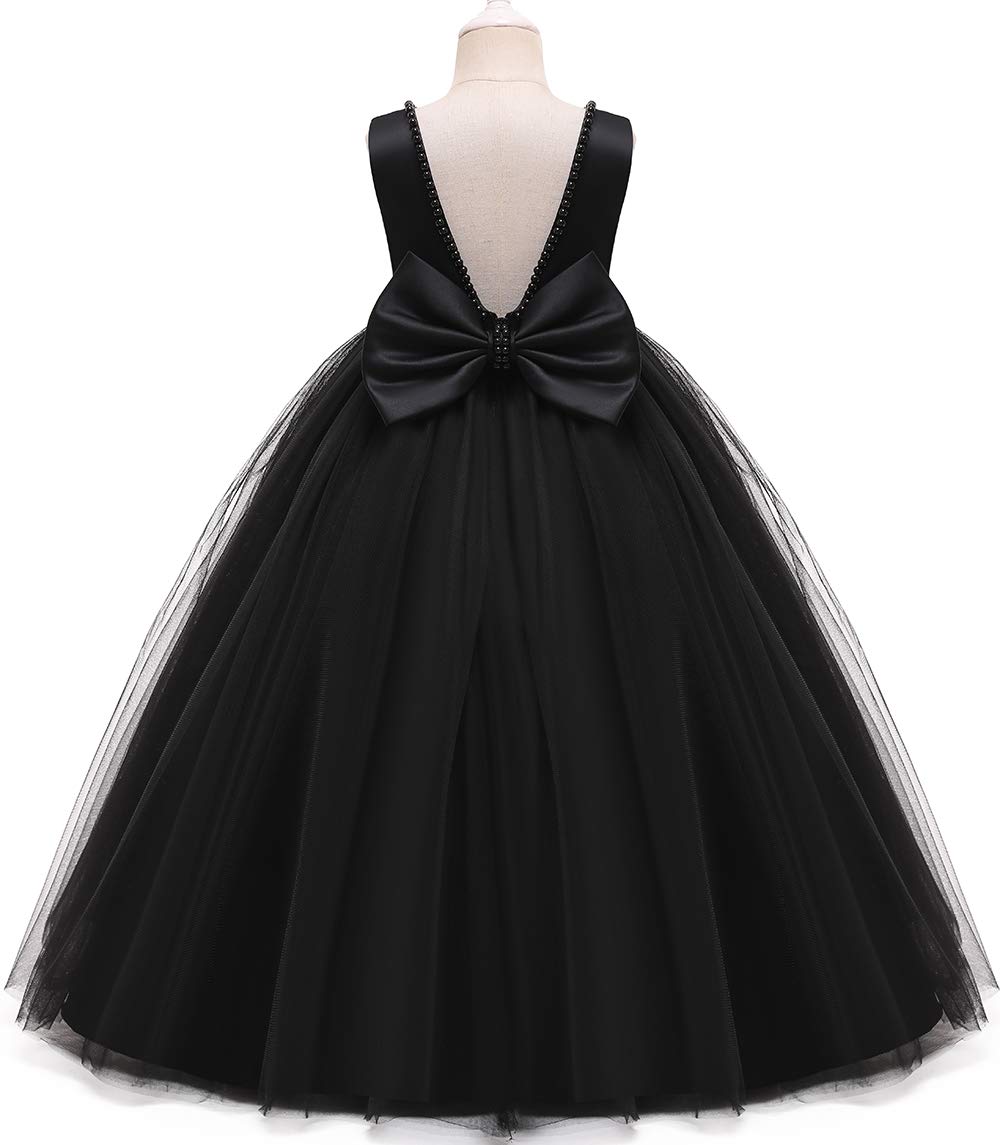 Baby Flower Girl Party Wedding Black Dress, Sleeveless Floor Length Tutu Tulle Dance Birthday Gown 2T