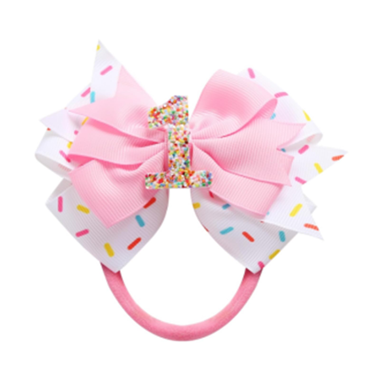 1st Birthday Hair Bow for Baby Girls, Pink Headband Hair Accessories for Girls 1 2 3 4 5 6 Years Birthday Confetti Ice Cream Par