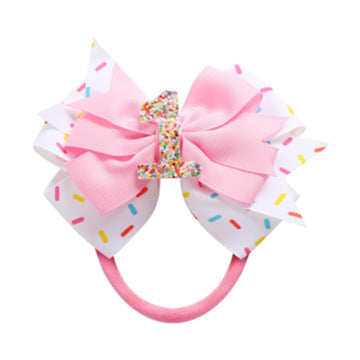 1st Birthday Hair Bow for Baby Girls, Pink Headband Hair Accessories for Girls 1 2 3 4 5 6 Years Birthday Confetti Ice Cream Par