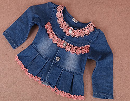Yao 6M-4Y Infant 3Pcs Baby Girls Clothes Set Toddler Outfits Lace Dress Jacket And Jeans (1-2Y,Flower-Orange)