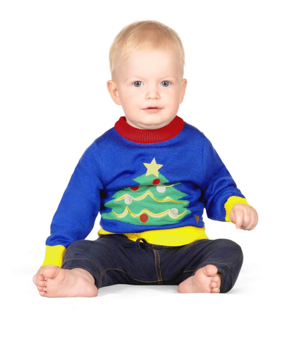 Tipsy Elves Christmas Sweaters For Babies And Toddlers - Cute And Tacky Holiday Pullover - Baby Toddler Blue Christmas Tree Ugly