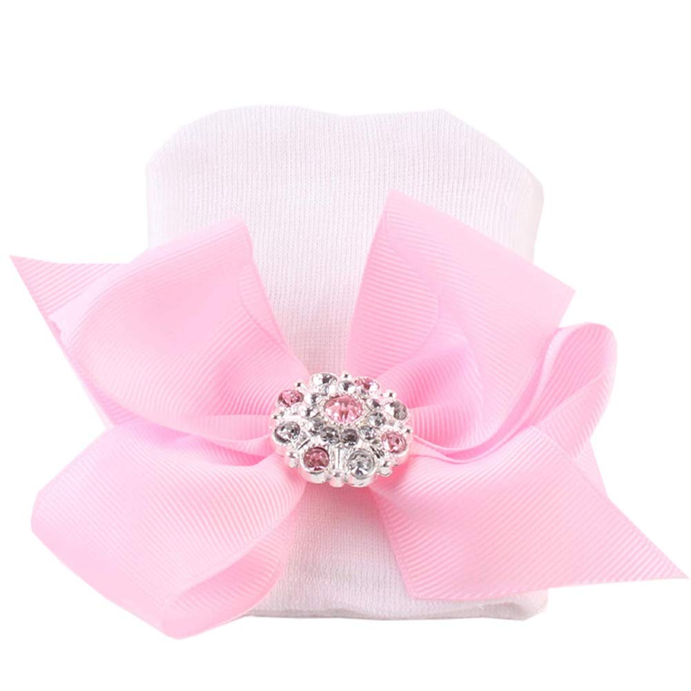 Aijian Newborn Hospital Hat Infant Baby Hat Cap With Big Bow Soft Cute Knot Nursery Beanie (3 Pack Bow Knit Rhinestone Ribbon/ 0