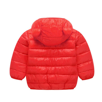 Winter Down Coats For Kids Baby Boys Girls Light Puffer Padded Jacket Bear Hoods Infant Outerwear Red