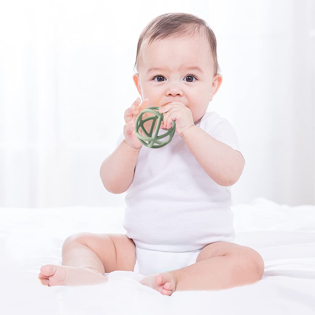 Teething Toys, TOPGOMES Baby Teether Toys, BPA Free Silicone Soft Ball Easy to Hold Teether for Babies Ages 6 Months+ (Clay+Dark