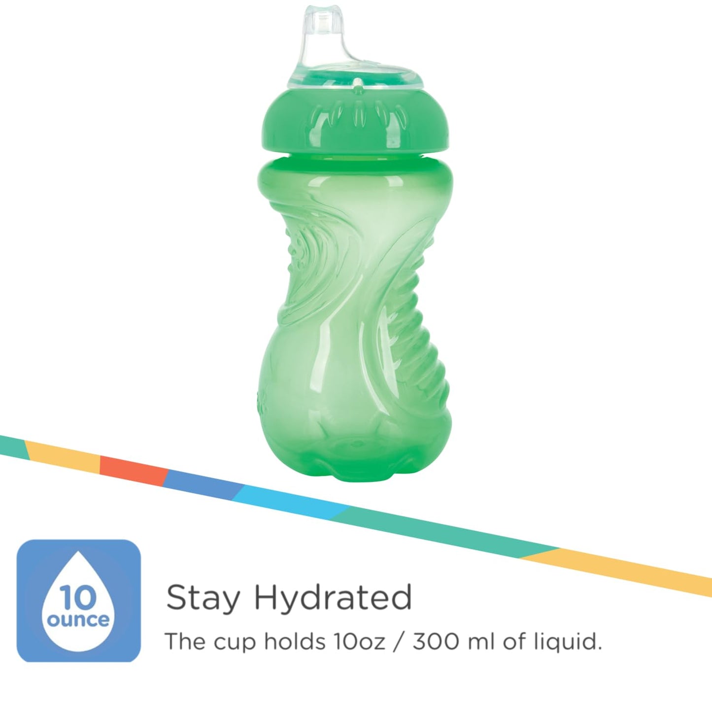 Nuby 3 Pack No Spill Toddler Sippy Cups - Toddler Cups Spill Proof With Easy And Firm Grip - Toddlers Cups - Blue, Aqua, Green