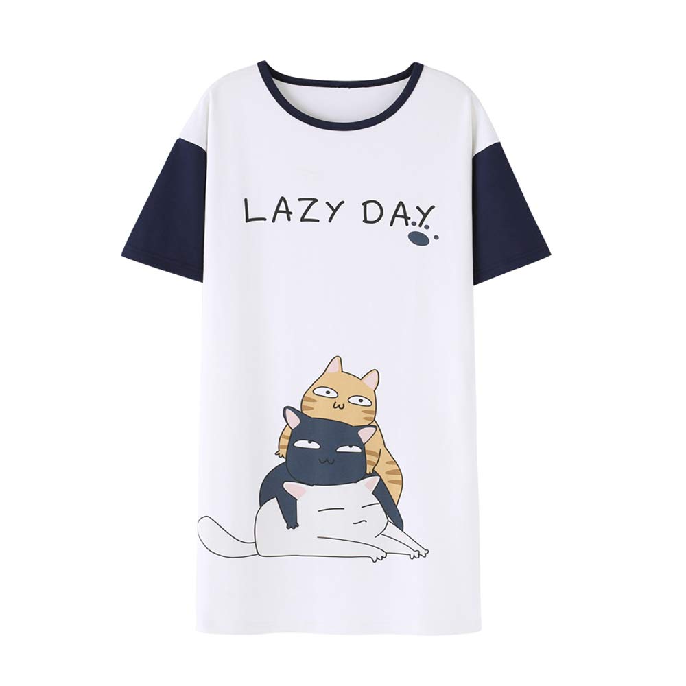 Hupohoi Big Girls Short Sleeve Nightgown Lovely Cats Lazy Day Printed Sleep Dress PJS, Navy, 14(US 1113 Years)