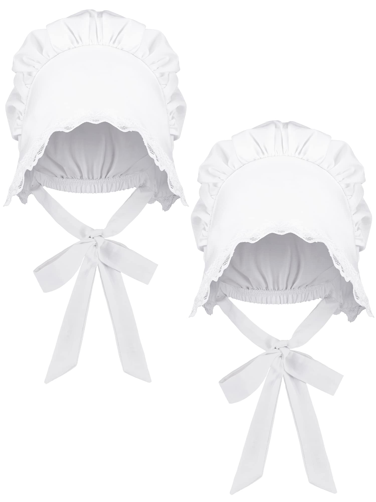 JenPen White Bonnet Women Colonial Hat Mob Bonnets Straw Handmaids Cosplay Halloween Costume Lace with Adjustable Straps(Large)